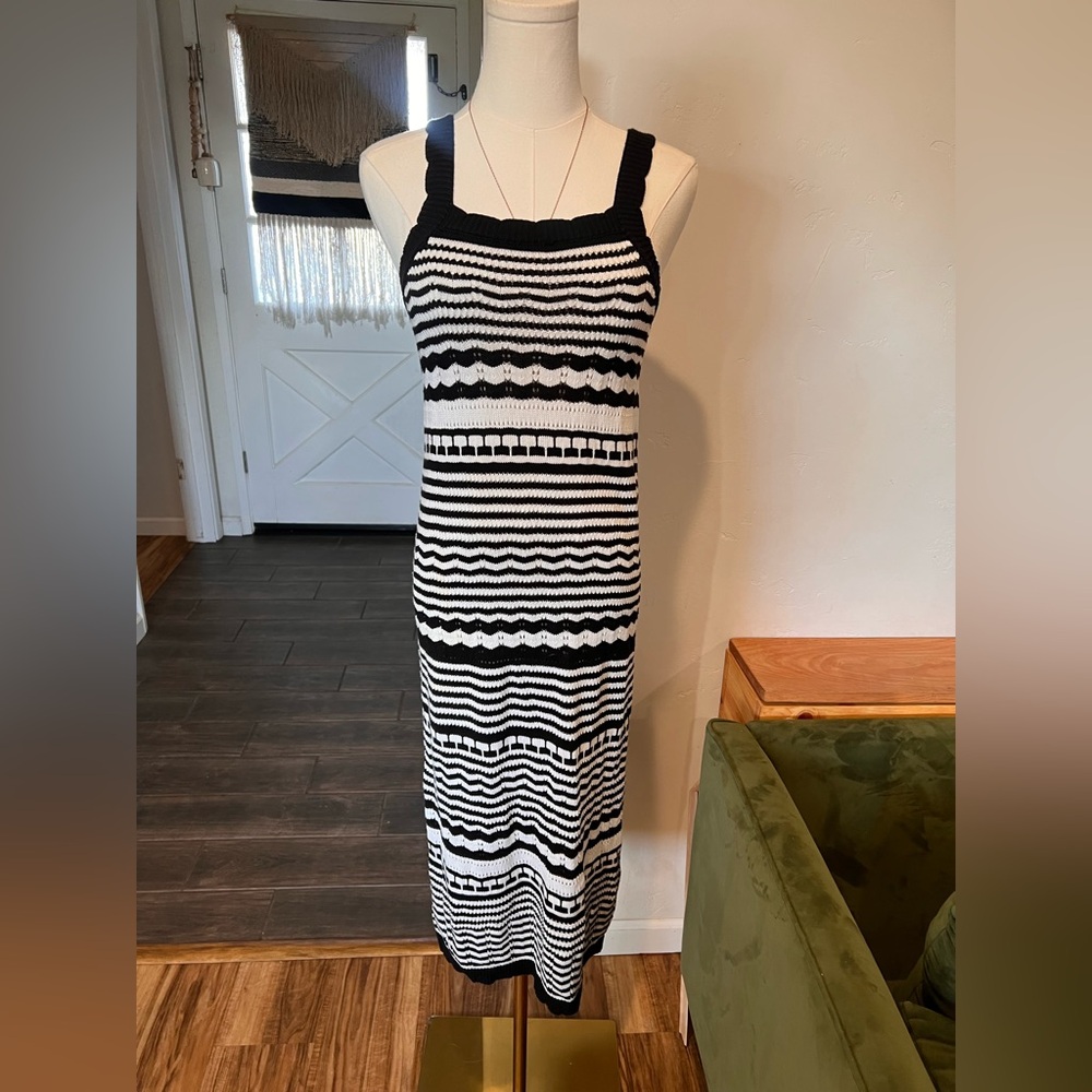 Joie Black and White Striped Midi Dress